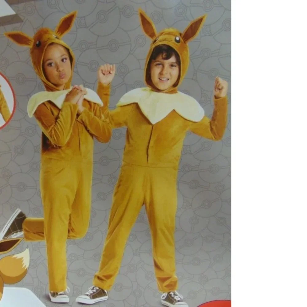 Pokemon EEVEE Halloween Costume 4/6 Brown 2 Pc Hooded Jumpsuit & Collar Unisex - Picture 3 of 10